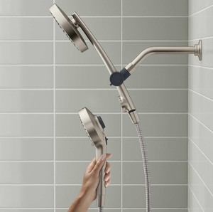lot 151 image: Kohler Prone 3-in-1 Multifunction Shower Head with PowerSweep - Brushed Nickel Open Box Like New
