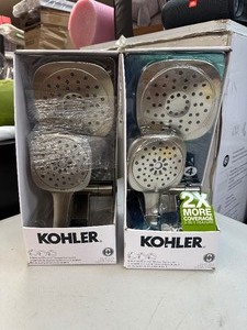 lot 131 image: 2 Kohler Adjuste 3-in-1 Multifunction Magnetic Shower Kit Shower Head - 1 Like New, 1 Has Been Used