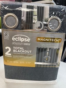 lot 186 image: New 2 Pack of Eclipse Absolute Zero Total Blackout Curtains with Magnetic Closing - Both 52 x 84 Total 104 x 84 Coverage - Oscar Navy