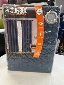 lot 153 image: New 2 Pack of SUNBLK Total Blackout Curtains both 52 x 84 Total Coverage 104 x 84 - Bradley Navy