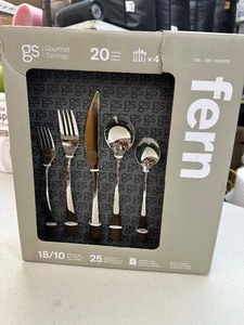 lot 190 image: New Fern Flatware 20 Pcs Gourmet Setting Dishwasher Safe Stainless-Steel Polish, Silverware Set