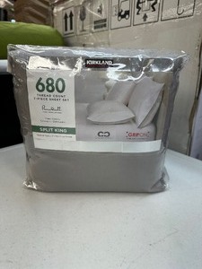 lot 206 image: Kirkland Signature 680 Thread Count Sheet Set - Grey - Split King - Open Box New