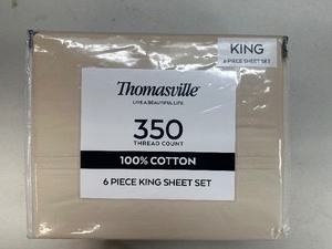 lot 66 image: New Thomasville 350 Thread Count 6-piece Sheet Set - King - Beige - Luxuriously Soft