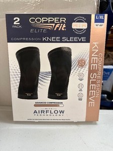lot 178 image: New Open Box 2 Pack of Copper Fit Elite Knee Compression Sleeves - Size L  XL