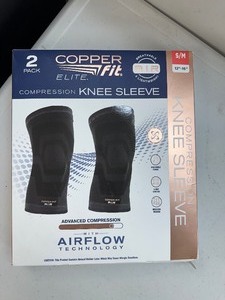 lot 179 image: New Open Box 2 Pack of Copper Fit Elite Knee Compression Sleeves - Size S  M