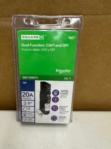 lot 132 image: Square D QO 20 Amp Single-Pole Dual Function (CAFCI and GFCI) Circuit Breaker Model # QO120DFC Retail $65.32