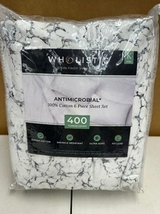 lot 157 image: Wholistic Antimicrobial 400 Thread Count Supima Cotton 6-Piece Sheet Set - King