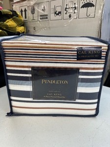 lot 200 image: New Pendleton 4 Piece National Park Stripe Flannel Sheet Set - Model Savanna Stripe California King