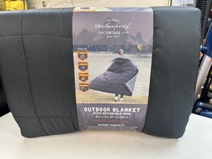 lot 219 image: New Vintage Weatherproof Blanket - Wearable with Removable Hood if want to use as jacket - 54 x 72 Black & Grey