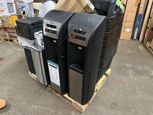 lot 368 image: Pallet of customer returns that have a defect, are damaged, missing parts, or are untested, culligan coolers, epson printers cookware etc