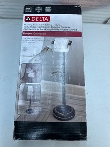 lot 195 image: New Delta Porter Collection Pivoting Pedestal Toilet Paper Holder - Oil Rubbed Bronze