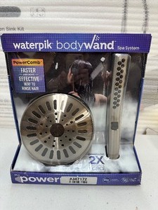 lot 191 image: New Waterpik Body Wand Spa Shower Head System with Anywhere Bracket - Brushed Nickel