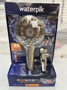 lot 193 image: New Waterpik Powerpulse Therapeutic Massage Hand Held Showerhead - Brushed Nickel
