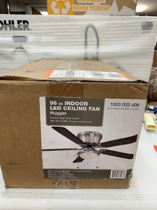 lot 285 image: Hugger 56 in. LED Brushed Nickel Ceiling Fan