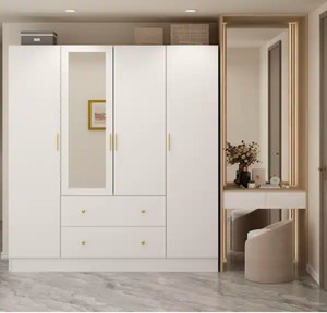 lot 11 image: FUFU&GAGA White 4-Door Armoires with Mirror, 2 Hanging Rods, 2-Drawers and Storage Shelves (19.7 in. D x 63 in. W x 70.9 in. H) Retail $476.62