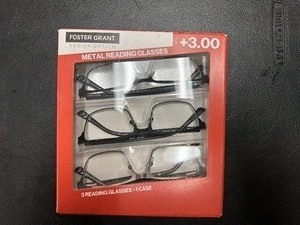 lot 284 image: Design Optics By Foster Grant 3 Pack of Metal Reading Glasses 3.00 Open Box New