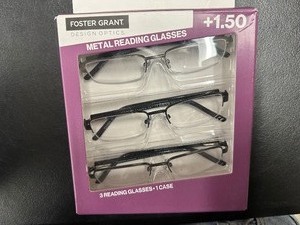 lot 280 image: 3 Pack of Design Optics By Foster Grant Metal Reading Glasses 1.50 Open Box New