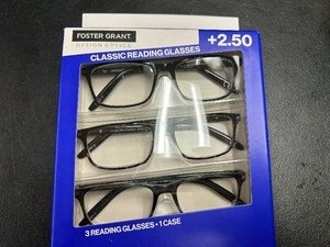 lot 278 image: 3 Pack of Design Optics By Foster Grant Classic Reading Glasses 2.50 Open Box New