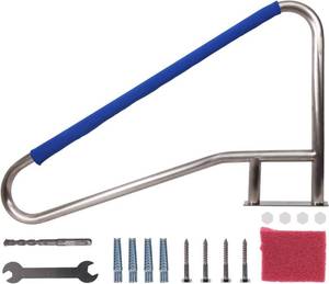 lot 287 image: Pool Rail 55x32 Swimming Pool Stair Rail 250LBS Load Capacity 304 Stainless Steel Rustproof Pool Handrail for Inground Pool with Blue Grip Cover Retail $248.06