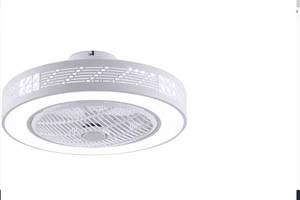 lot 59 image: OUKANING 21.6 in. Integrated LED Indoor White Modern Circular Semi-Flush Mount Enclosed Ceiling Fan with Light