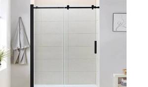 lot 1 image: OVE Decors Kelsey Tempered Glass Shower Door Matte Black 48 x 76 #1310350 - Retail $679.99