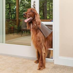 lot 154 image: PetSafe Sliding Glass Pet Door (Large-Tall), Doggy Door for Sliding Glass Doors, Large Dog Aluminum Patio Panel Insert, Security Lock Feature, Doggie Doors for Sliding Glass Doors (White)