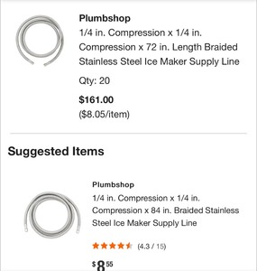 lot 342 image: 25 New Plumb Shop Stainless Steel Braided Plumbing 72 14 x 14 Comp Connection Lines Model PLS0-72IM F