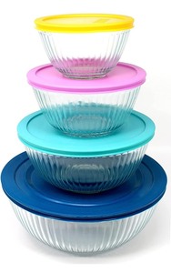 lot 43 image: pyrex 100 Years Glass Mixing Bowls 8-Piece Improved (Limited Edition) - Assorted Fun Colors Lid