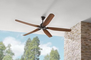 lot 53 image: Hampton Bay Danetree 72 in. IndoorOutdoor Natural Iron Ceiling Fan with Hand Carved Wood Blades and Remote Control Included - Retail $249