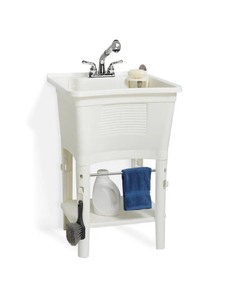 lot 56 image: Glacier Bay 24 in. W x 14 in. D x 24 in. L Freestanding Laundry Sink in White with Pull-Out Faucet in Chrome