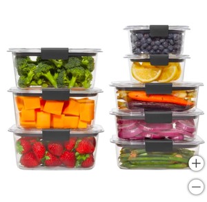 lot 68 image: Rubbermaid Brilliance Plastic Food Storage Containers, Set of 16