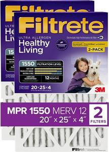 lot 125 image: New 2 Pack 3m Filtrete Healthy Living 1550 Premium Allergen Reduction Furnace Filters 20x25x4
