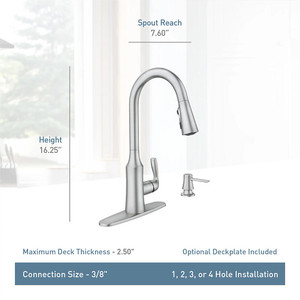 lot 205 image: New Moen Cadia Pulldown Kitchen Faucet - With Soap Dispenser - Stainless Steel tem