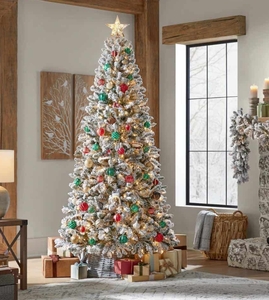 lot 50 image: Home Accents Holiday 7.5 ft. Pre-Lit LED Alta Flocked Artificial Christmas Tree - Missing Power Cord Lights Not Tested