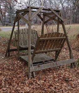 lot 60 image: Treated Wood Double Seat Yard Glider Swing...