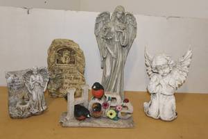 lot 145 image: Lawn & Garden DecorAngel, Cherub, Bird Statues Old Friends, Hope, In Loving Memory Etc.