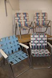 lot 122 image: MCM Webbed Outdoor Patio Lawn Furniture Folding Chairs