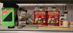 lot 112 image: Garage Wood Working Supplies...Zip StripFast, Steel Wool, Green Scotch Bright Scouring Pads Etc