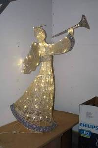 lot 151 image: Outdoor Christmas Lighted DeCor 50-Inch Nativity Angel Trumpet Playing Angel Gold Silver Accents...