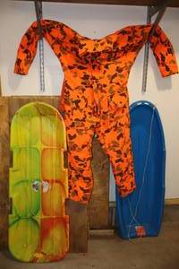 lot 109 image: Winter Gear for Sliding and Hunting...Field & Forest Coveralls, Toboggans