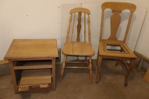 lot 108 image: Furniture Restoration Project...Chairs and a Maple() Cabinet Ready for the Final Touch...