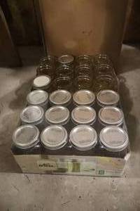 lot 104 image: Canning Jars1-New Case Kerr Quarts, 1-Used Case Assorted Quart Wide-Mouth