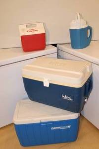 lot 81 image: Coleman PolyLite 48, Igloo Legend 52 Coolers, Little Playmate Lunch Cooler, Gott Water Jug Cooler