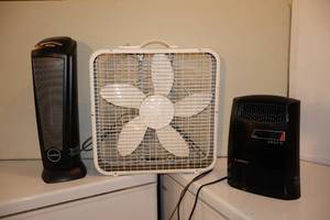 lot 80 image: Lasko Ceramic Heater Model CT22410, Lasko Digital Air Heater Model No. CC137700, Lakewood Box Floor Fan
