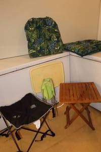 lot 21 image: Outdoor Patio Folding Tables and Chair Cushions