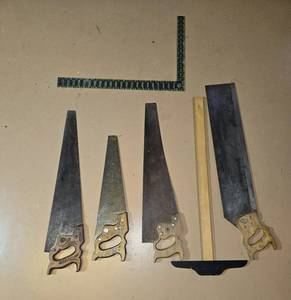 lot 122 image: Lot of 4 Hand Saws with Wooden Handles and More
