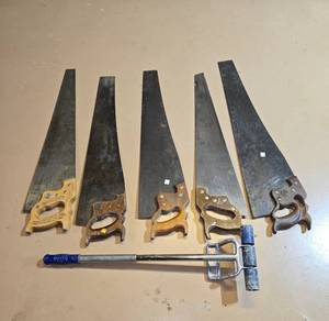 lot 123 image: Set of 5 Hand Saws with Saw Guide Tool