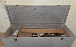 lot 131 image: Wooden Tool Box with Assorted Hand Tools and Accessories