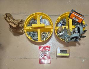 lot 134 image: Mixed Lot of Fasteners and Hardware in 2 Circular Yellow Organizers