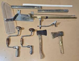 lot 144 image: Woodworking Hand Tools Lot Including Axes and Mechanical Tools